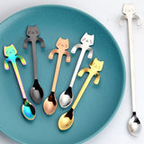 Stainless Steel Cat bear Coffee Spoons Strring Spoon long handle Teaspoon Tea Spoon Dessert scoop Tableware Gold cutlery